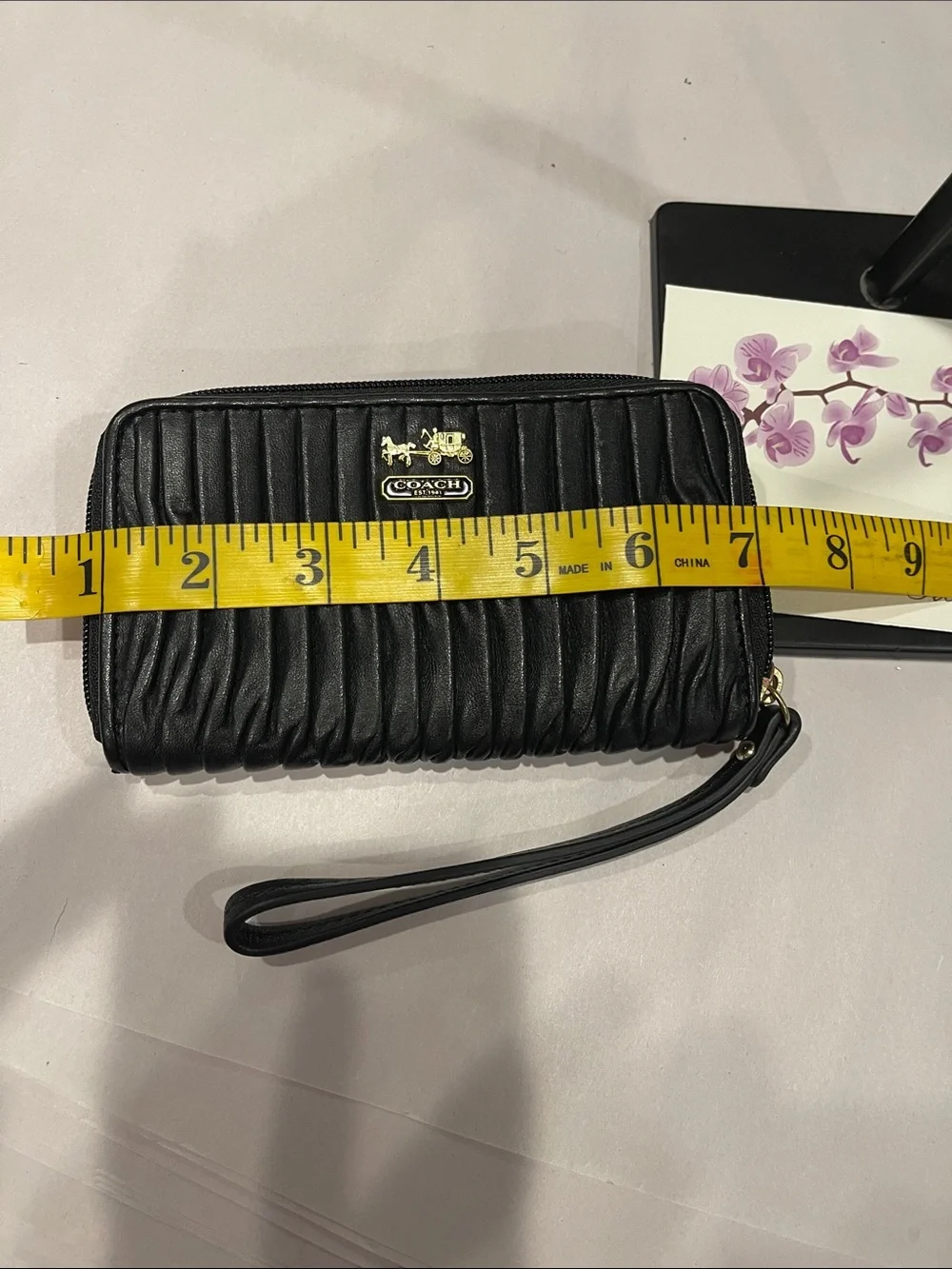 COACH Madison Gathered Twist Pleated Black Leather Clutch Wristlet
